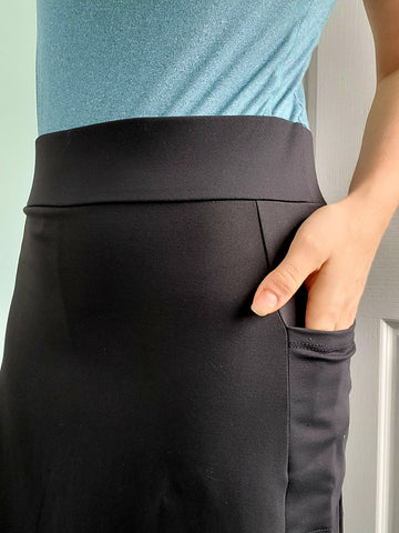 Black A-line Side Pocket Style Athletic Skirt with Built-in Leggings (Athlesiure Fabric)