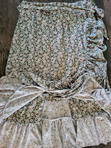 Sage Floral Faux Wrap Ruffle Skirt with Built in Shorts