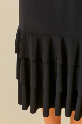 Ruffled Midi Skirt in Black