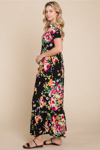 Black Floral Maxi Dress with Ruffle