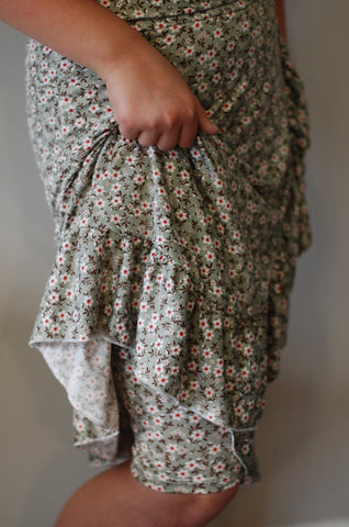 Sage Floral Faux Wrap Ruffle Skirt with Built in Shorts