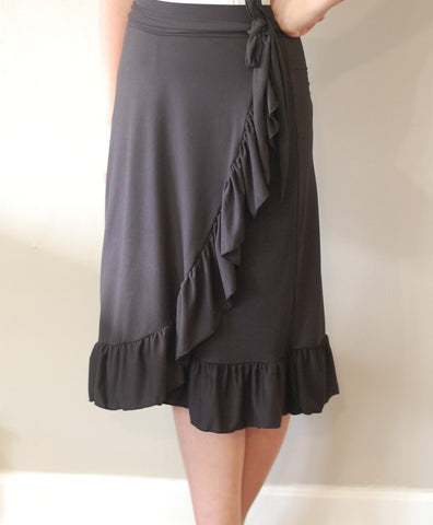 Black Faux Wrap Ruffle Skirt with Built in Shorts