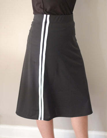 Black A-line Side Stripe Style Athletic & Swim Skirt (SKIRT ONLY)
