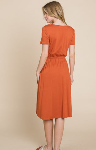 Orange Drawstring Comfy Dress