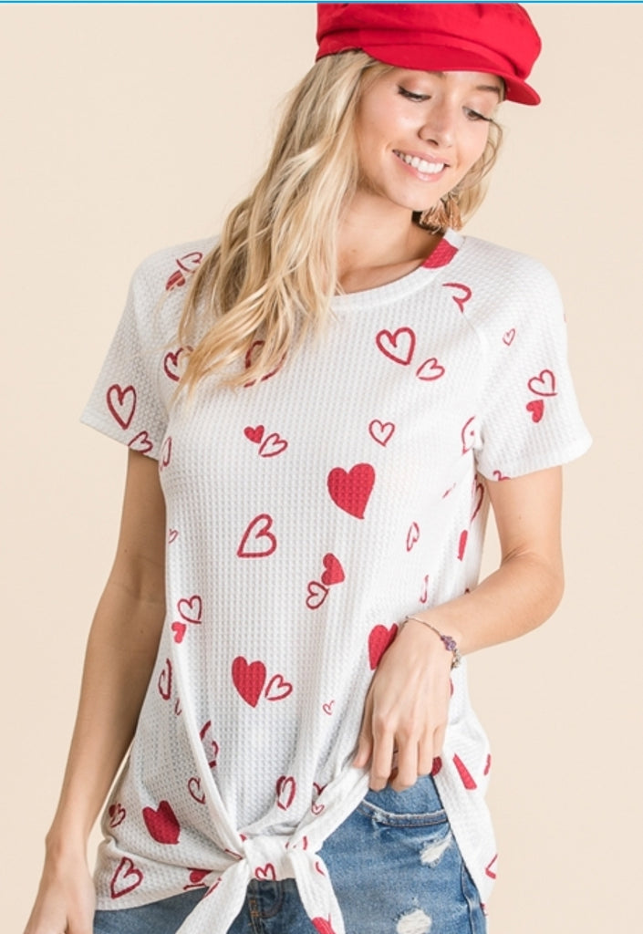 Red Waffle Knit Hearts Top