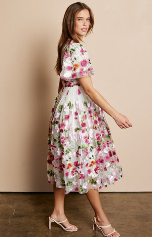 Size Medium Floral Embroidered Lined Tulle Dress