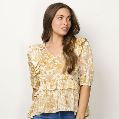 Puff Sleeve V-Neck Floral Top
