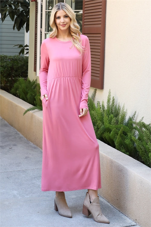 Pink Comfy Maxi Dress with Pockets