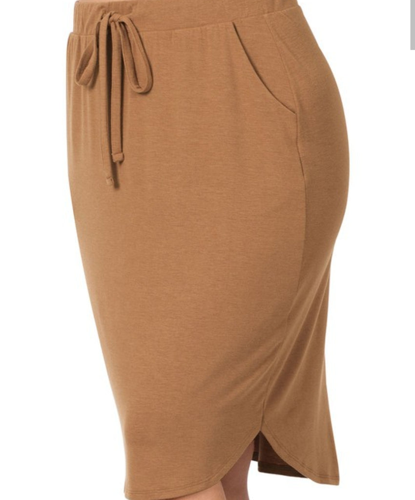 Plus Size Deep Camel Weekender Drawstring Skirt