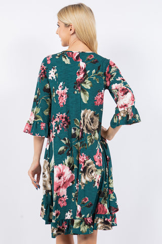 Green Floral Tunic with Ruffle