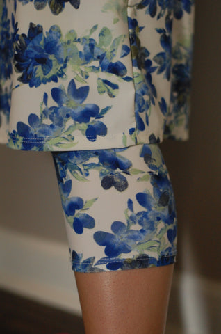 Blue Floral Swim Skirt with Side Pockets