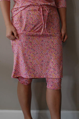Pink Floral Every Day Loungewear Drawstring Skirt with Built in Shorts