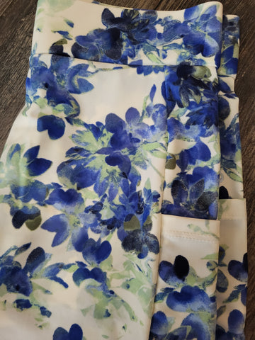 Blue Floral Swim Skirt with Side Pockets