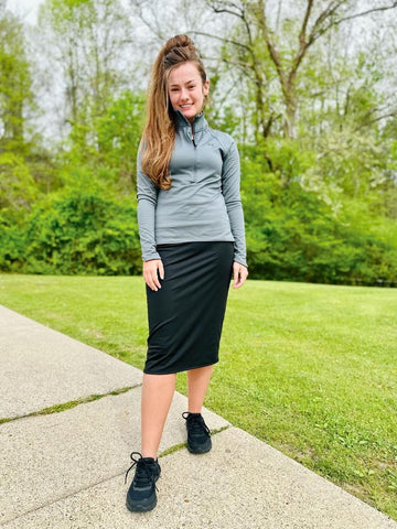 Black Athletic & Swim Pencil Style Skirt with Built-in  Leggings
