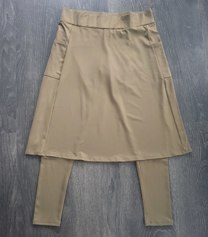 Plus Size Olive A-Line Side Pocket Style Athletic Skirt with Built-in Leggings (Swim Fabric)