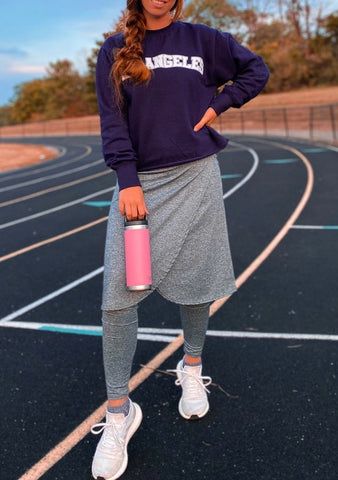 Space Dye Gray Wrap Style Athletic Skirt with Built-in Leggings