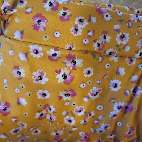 Yellow Floral Every Day Drawstring Loungewear Skirt with Built in Shorts