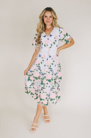 Pre-Order Floral Embroidered Tulle Dress in White