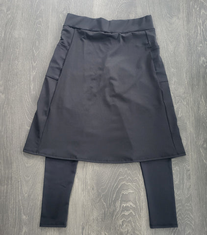 Black A-line Side Pocket Style Athletic Skirt with Built-in Leggings (Athlesiure Fabric)