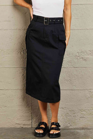 Size Small Black Buckled Midi Skirt