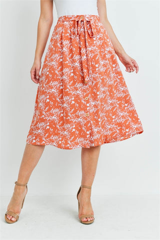 Rust Floral Midi Skirt