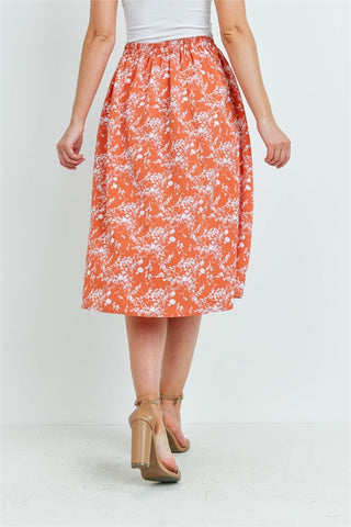 Rust Floral Midi Skirt