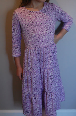 Girls Lavender Floral Tiered Comfy Dress