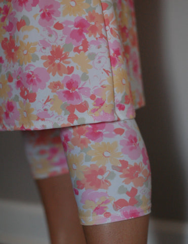 Pink & Yellow Floral Swim Skirt with Side Pockets