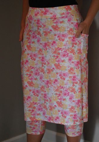Pink & Yellow Floral Swim Skirt with Side Pockets