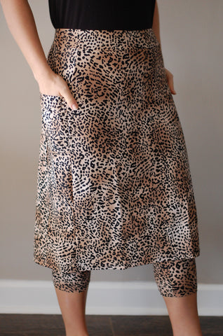 Mocha Leopard Print Side Pocket Style Swim Skirt