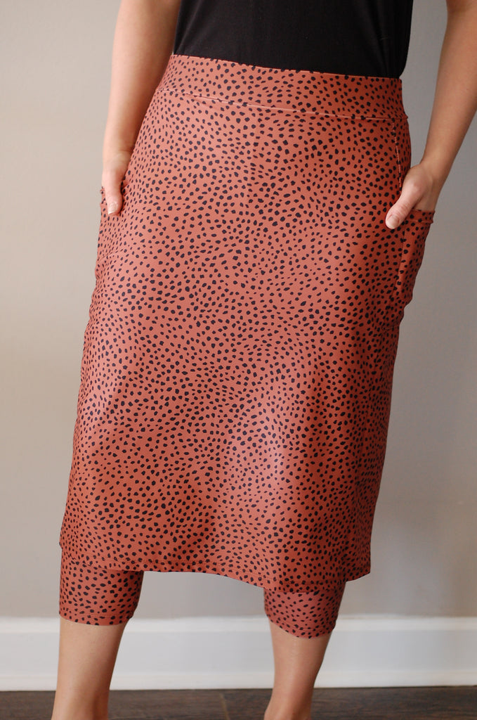 Copper Dot Print Side Pocket Style Swim Skirt