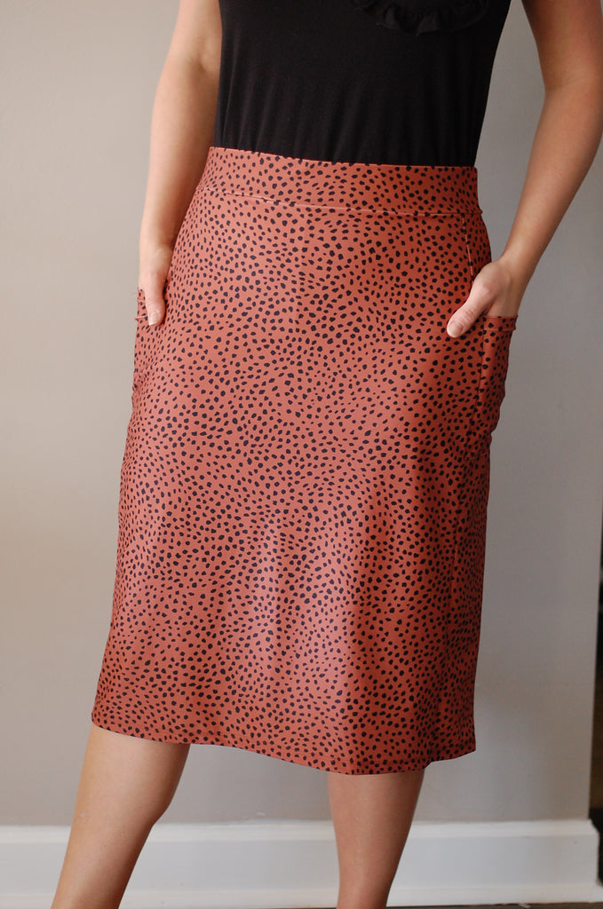 Plus Size Copper Dot Print Side Pocket Style Swim Skirt