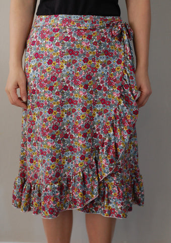 Multicolor Floral Ruffle Faux Wrap Skirt with Built in Shorts