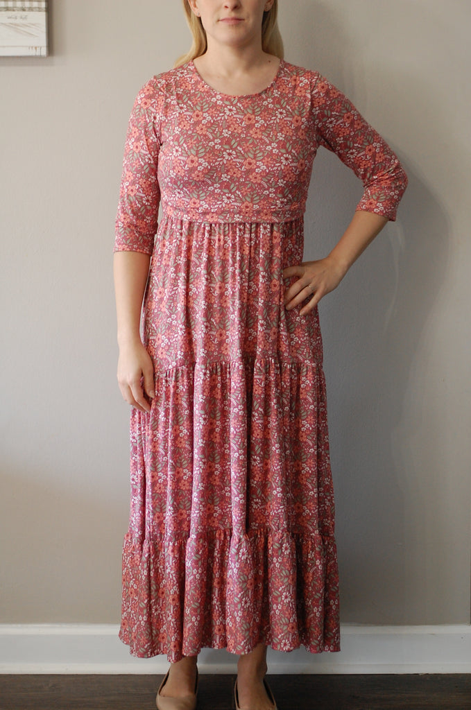 Plus Size Customizable Berry Floral Tiered Nursing Dress