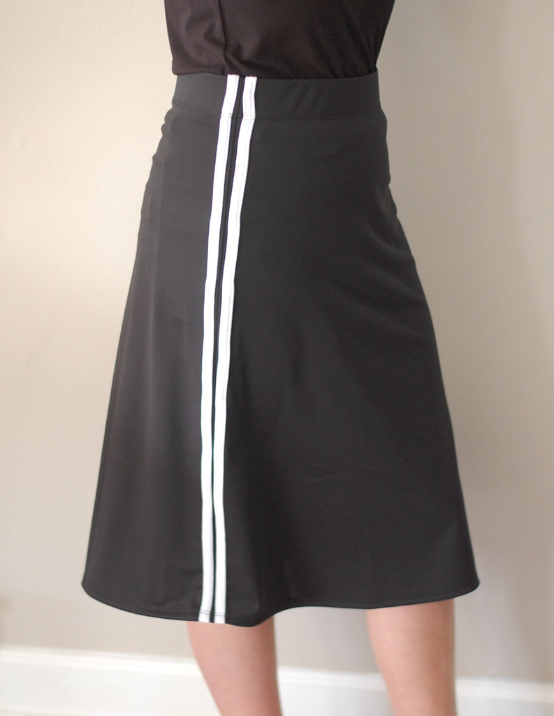 Black A-line Side Stripe Style Athletic & Swim Skirt (SKIRT ONLY)
