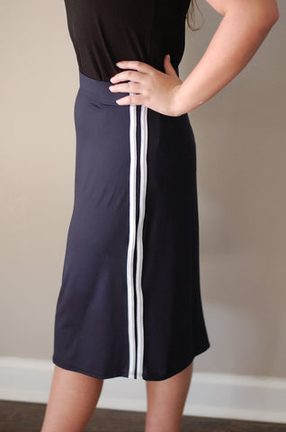 Navy A-line Side Stripe Style Athletic Skirt (SKIRT ONLY) Athlesiure Fabric