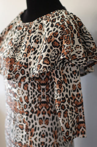 Leopard Print Ruffle Neck Swim Top