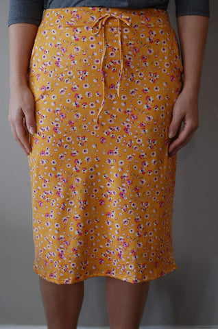 Yellow Floral Every Day Drawstring Loungewear Skirt with Built in Shorts