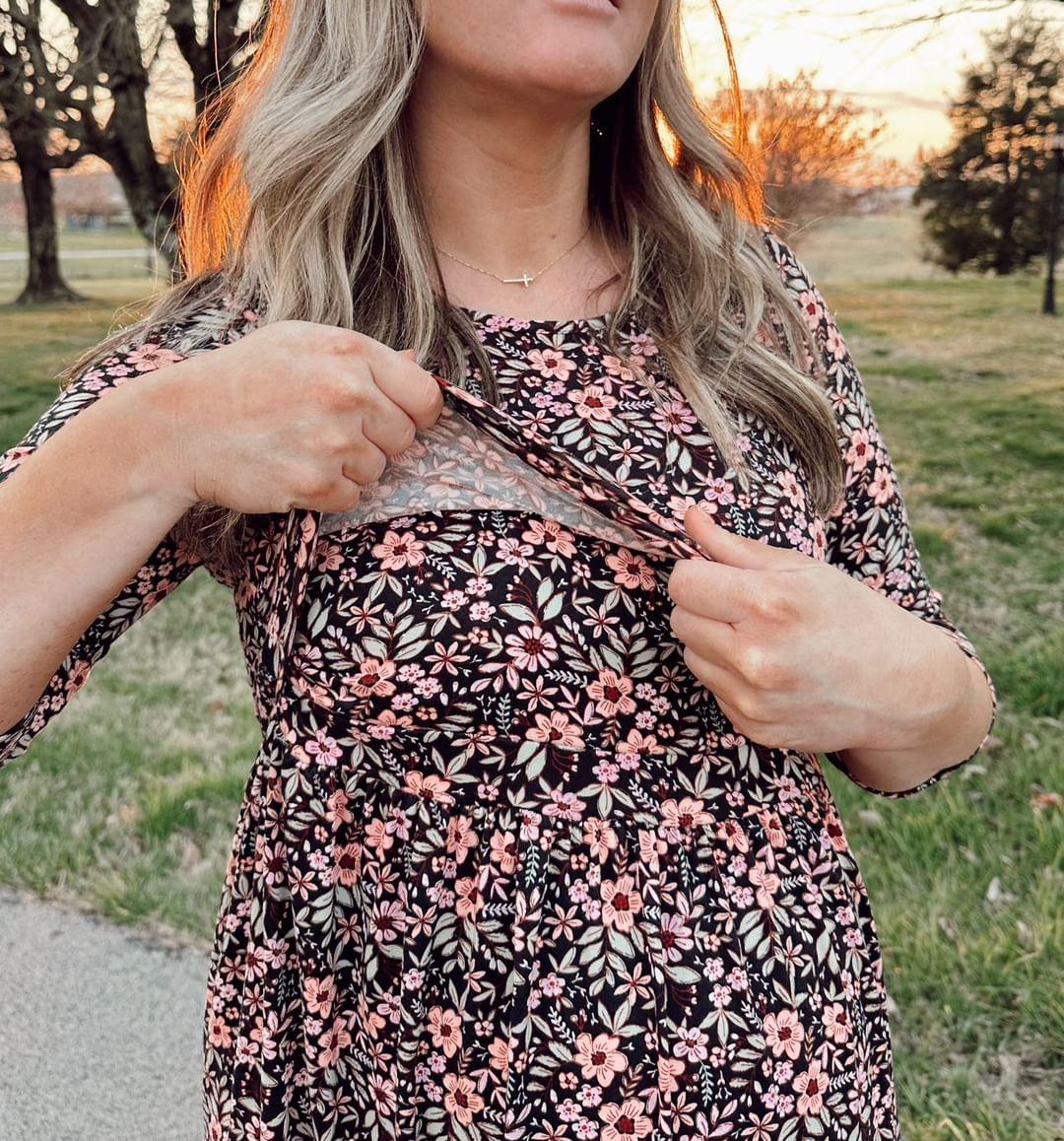 Customizable Black Floral Nursing Dress – The Skirt Lady
