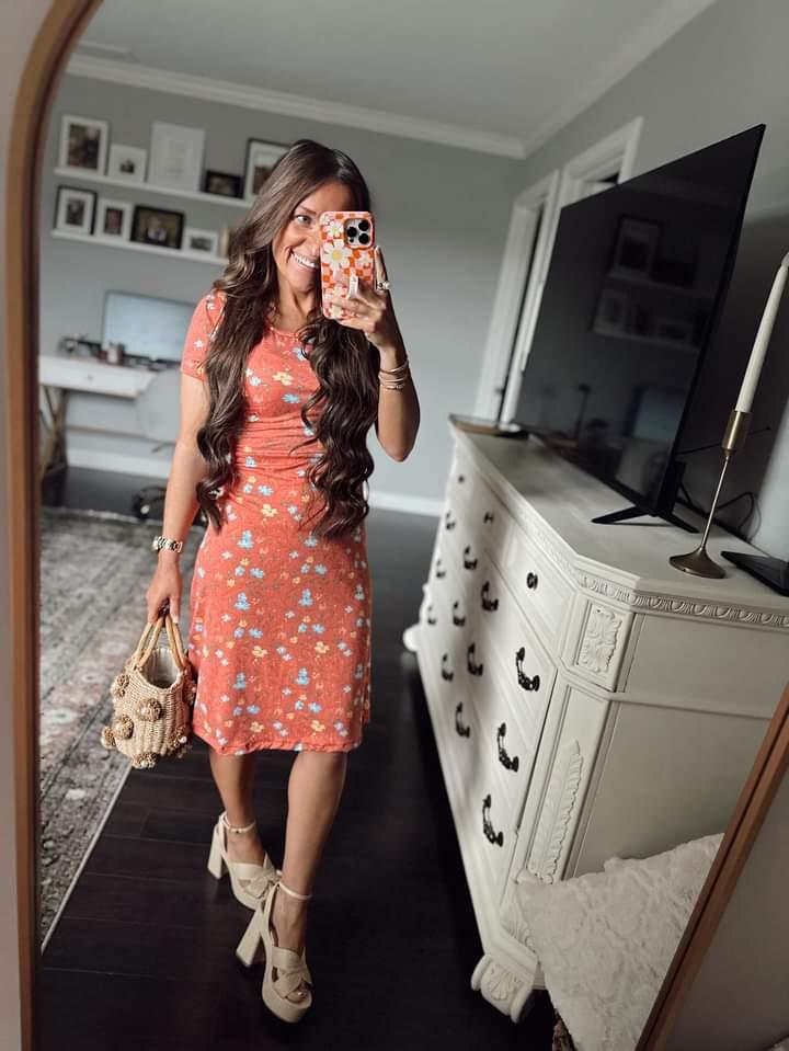 Orange Floral Customizable Comfy Dress