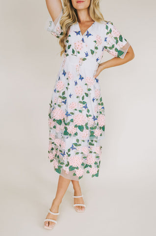 Pre-Order Floral Embroidered Tulle Dress in White
