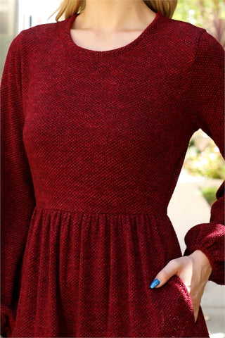 Size Small Burgundy Ruffled Midi Sweater Dress