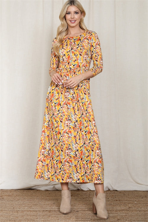 Size Large Mustard Floral Maxi Dress