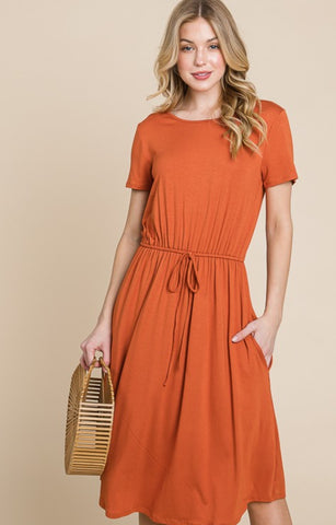Orange Drawstring Comfy Dress
