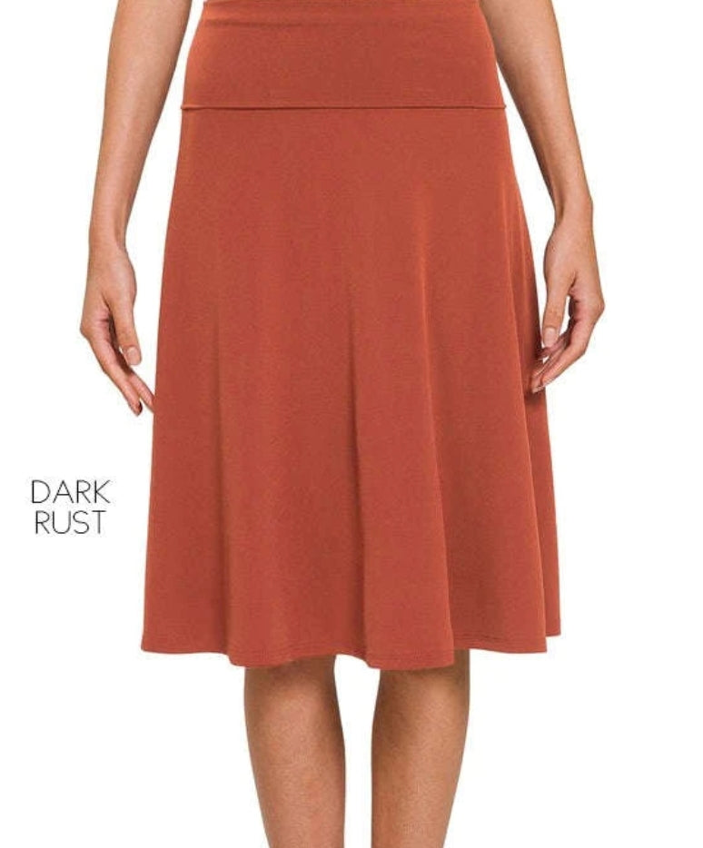 Plus Size Dark Rust Fold Over Comfy Skirt