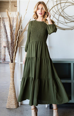 Olive Tiered Dress