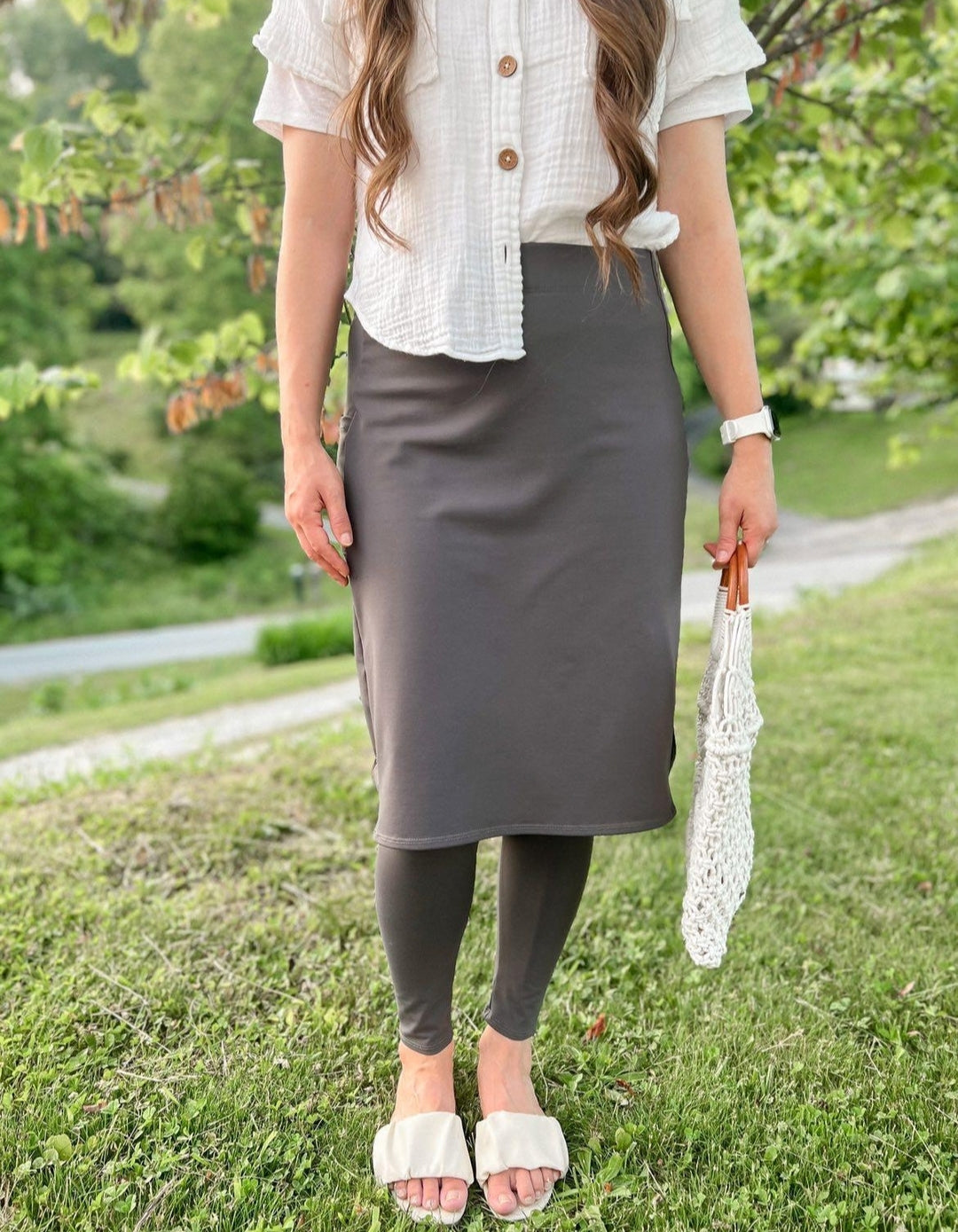 Charcoal Gray Athletic Pencil Style Skirt with Builtin Leggings The