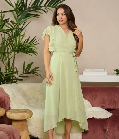 Lime Green Wrap Style Dress with Sash