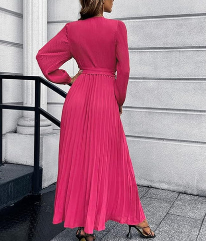 Size Medium Pink Pleated Maxi Dress with Sash
