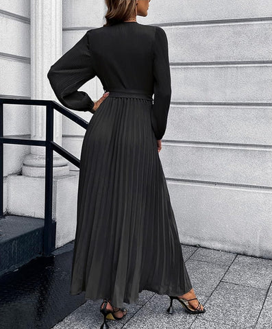 Size Medium Black Pleated Maxi Dress with Sash